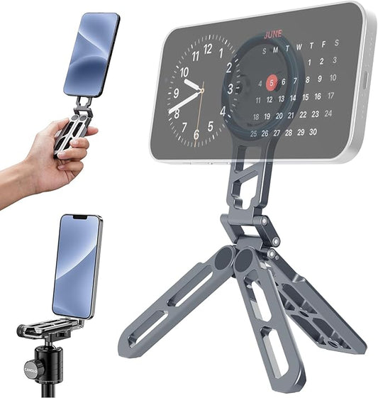 Magnetic Pocket Phone Tripod Foldable Compatible with Magsafe for iPhone 17/16/15/14/13/12 Plus Pro Max Series, Upgrade Mini Cell Phone Tripod Mount Handle Smartphone Desk Stand Travel All in One