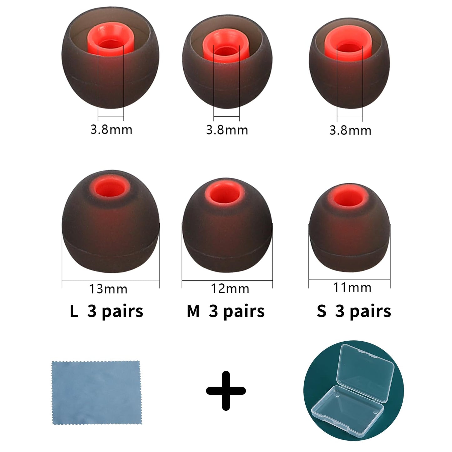 TSZYYM Replacement Earbud Tips Silicone Earbud Covers Ear Tips Fit Most in-Ear Earbuds(Inner Hole 3.8mm -5.1mm) Headphone Rubber Tips 9 Pairs S M L