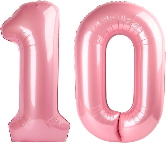 Pastel Pink Number Balloon 10th Birthday Decorations - 40 Inch Big Foil Balloon for Men & Women