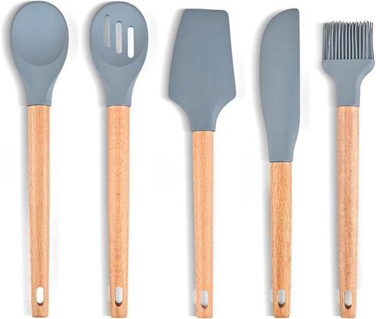 Skiennix Silicone Spatula Set - 5 Pcs Food Grade Rubber, Heat Resistant Up to 600°F, Ergonomic Grip