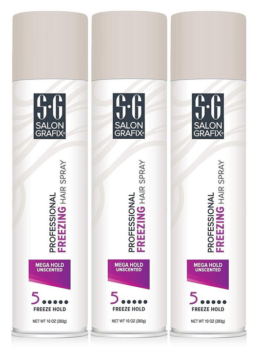 Salon Grafix Professional Freezing Hair Spray, Unscented, Mega Hold Styling Mist 10, 10-Ounce Spray Bottle (Pack of 3)