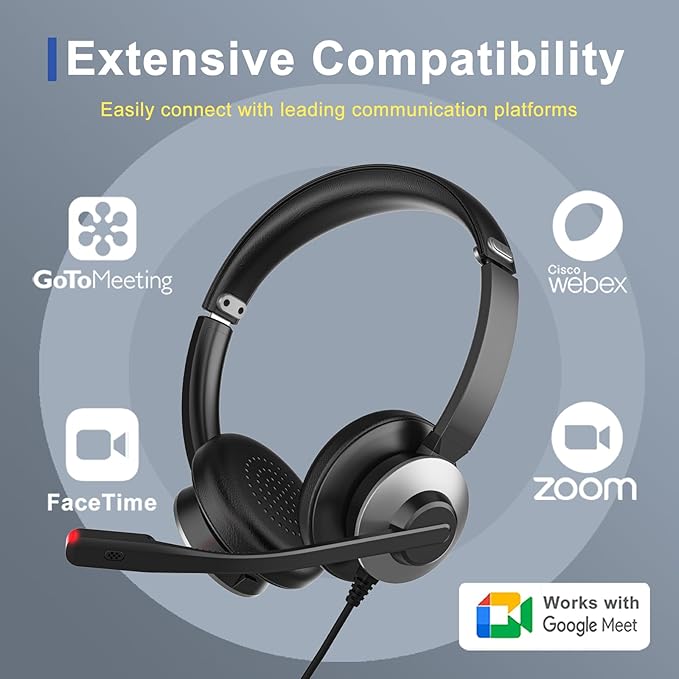 Earbay USB Headset with Microphone for PC, Headset with Mic, Computer Headset with Noise Canceling Microphone for Laptop, Wired Headphones with Mic for Work from Home/Call Center/Open Office (Black)