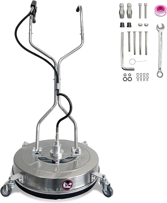 30" Pressure Washer Surface Cleaner, Dual Handle Stainless Steel Power Washer Surface Cleaner With 4 Wheels, 5200 PSI for Pressure Washer Attachment for Concrete, Patio, Sidewalk, Deck and Driveways