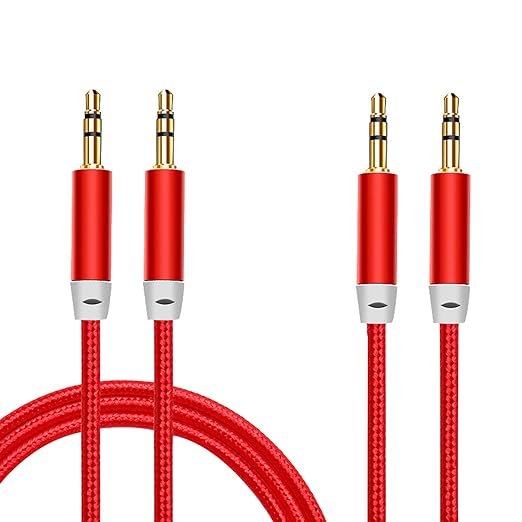 Faoyliye 3.5mm Nylon Braided Stereo Audio Cable,(3 Pack) 4.9ft/1.5m Male to Male Aux Cord Audio Cord Compatible iPhones, iPads and Other 3.5mm DC Plug Port Device (Red)