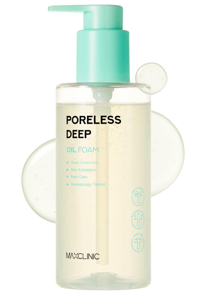 MAXCLINIC Poreless Deep Oil Foam Cleanser - Oil to Foam Face Wash Cleanser w/AHA BHA PHA, Hyaluronic Acid, and 6 Botanical Oils for Pore Care & Daily Makeup Cleansing - Korean Skincare (3.72 fl oz)