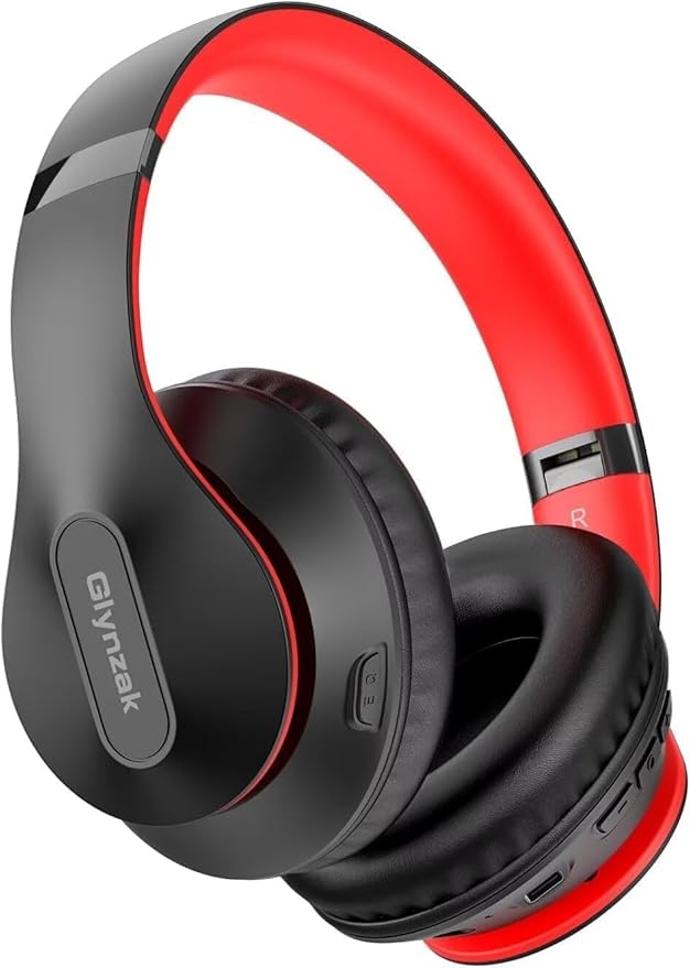 Glynzak Wireless Bluetooth Headphones Over Ear 65H Playtime HiFi Stereo Headset with Microphone and 6EQ Modes Foldable Bluetooth 6.0 Headphones for Travel Smartphone Computer Laptop