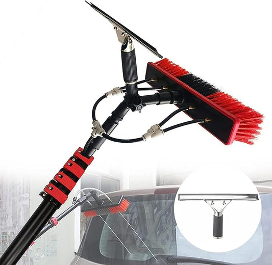 Extendable Window Cleaning Brush Kit - 3.6M to 11M Telescopic Pole, Water Fed Brush for High Rise Roof Cleaning, Complete Window Cleaning Equipment with 20M Water Supply