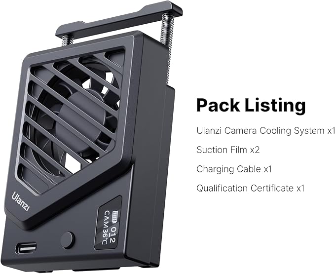 ULANZI Camera Cooling Fan with Spring Telescopic Mount, Intelligent Real-Time Temperature Monitoring & Type-C Charging, Adjustable Mini Fan for Sony Canon FUJIFILM Nikon Video Recording