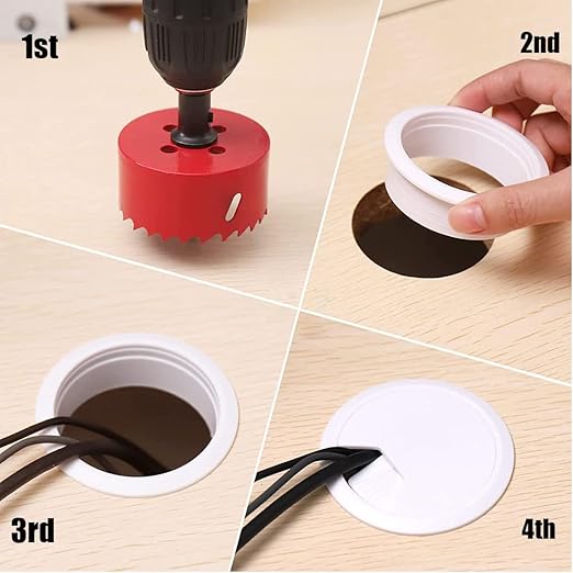 TuTuYa 8PCS Desk Grommet, Desk Grommet White 2 Inch（50 mm) Desk Cable Grommet Desk Cable Hole Cover with Hole Saw, Ideal Solution for Office and Home Table Cable (White, 2 Inch_50 mm)