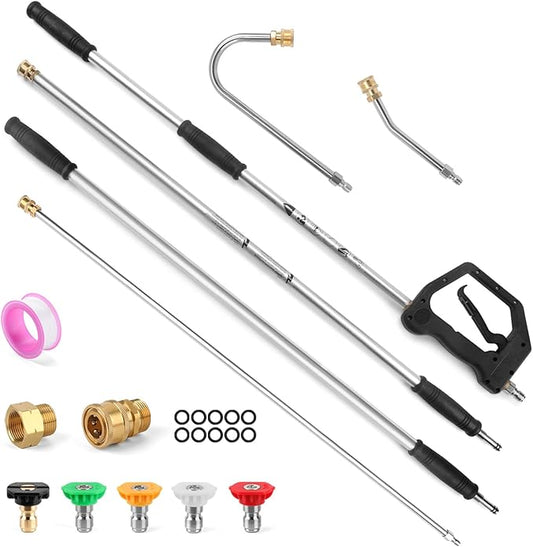 Gutter Cleaning Tools From the Ground, 13 FT Pressure Washer Extension Wand, Power Washer Lance With 5 Pressure Washer Spray Nozzle Tips, 30Â°, 120Â° Gutter Cleaner Curved Rod for Wall Roof Gutter
