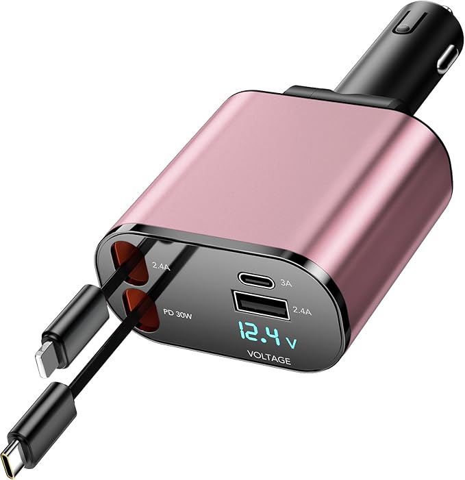 69W Fast Charging USB C Car Charger, 4-in-1 Retractable Phone Charger for iPhone 17, Travel Essentials, Gifts for Women Men, Car Accessories for Women Men, for iPhone 17 16 15 14 13, Galaxy, Pixel