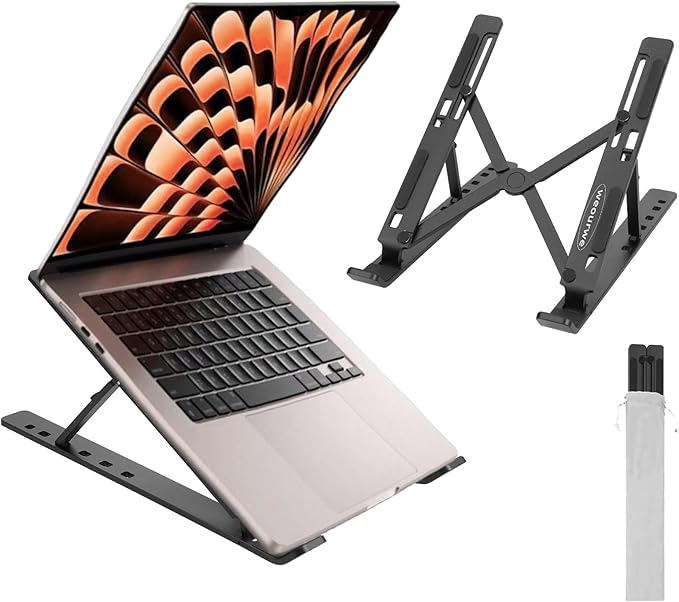 weourwe Ergonomic and Foldable Laptop Stand for Desk, Adjustable Riser, Fits All Laptops and Notebooks up to 17,Ultra-Thin,Ventilated Cooling,ABS+Silicone,Black.
