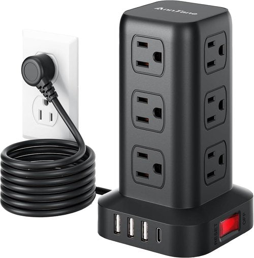 AnnTane Surge Protector Power Strip - 6.5 FT Cord with 4 USB Ports & 12 AC Outlets | Ideal for Home & Office