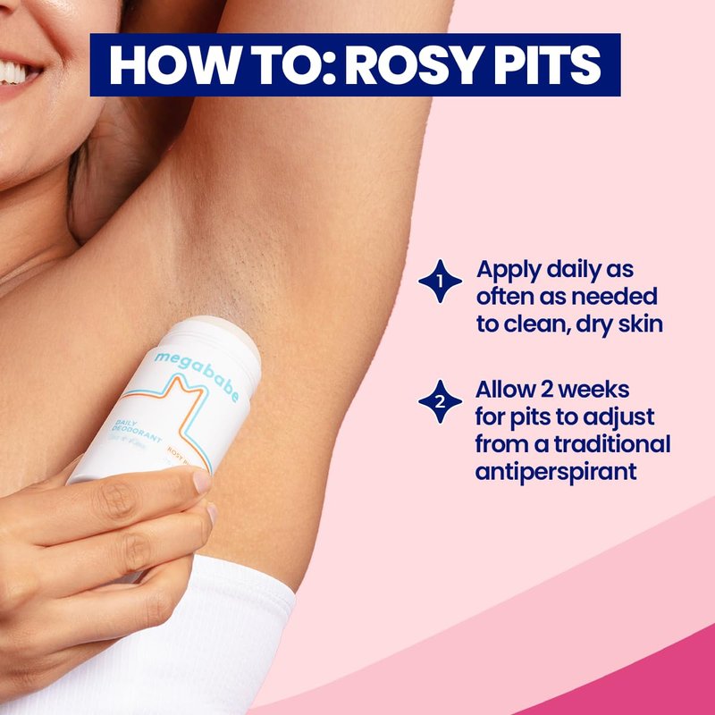 Megababe Daily Deodorant Rosy Pits | Summer and Hot Weather Essential | Aluminum-Free, Clear & Clean | 2.6 oz (Pack of 1)