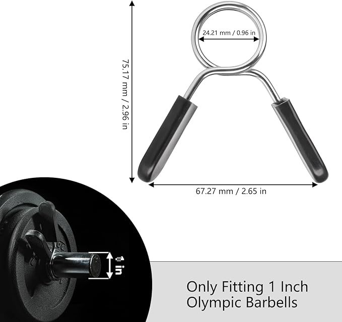 Spring Clip Collars 1 Inch Olympic Barbell Clamps Dumbbell Clips Weight Bar Clips for Weightlifting, Powerlifting, Strength Training (1 Pair)