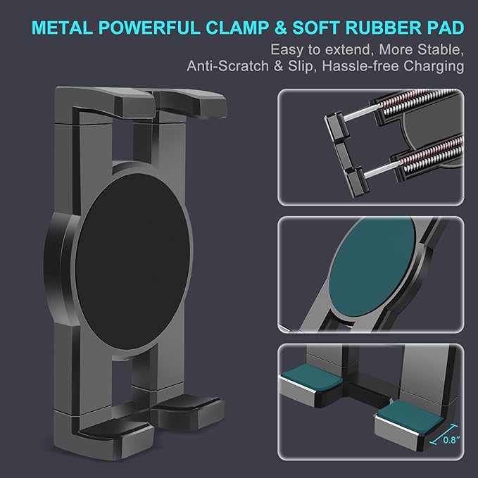 Cup Holder Car Tablet Mount, 360° Adjustable 2-Arm Stand Holder for iPad Pro 12.9/11/10.5/9.7/Air/Mini 6/5/4, Galaxy Tab/Z Fold 6/5, Amazon Fire HD, iPhone 16/15/14/Pro, 4.7-12.9" Tab & Phone