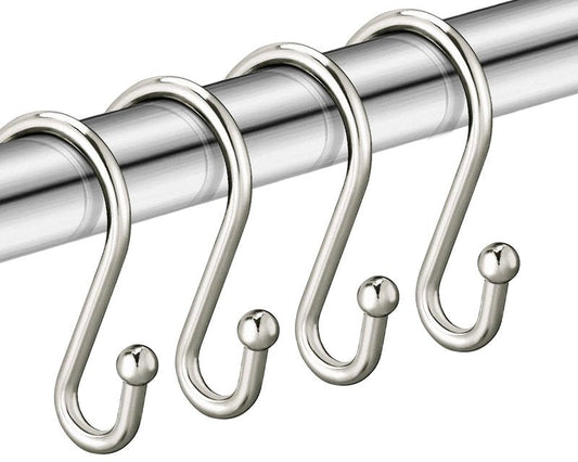 Nickel Shower Curtain Hooks, Rust Proof Shower Curtain Rings for Bathroom, Set of 12 CHICTIE Silver S Shaped Decorative Shower Curtain Hooks Hangers for Bathroom Curtains,Clothing, Towels, etc