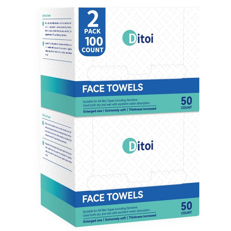 Ditoi Disposable Face Towels XL, Soft Cotton Facial Cleansing Cloths, Dry Face Towelettes for Makeup Removal, Sensitive Skin & Daily Skin Care,10"Ã12",100 Count
