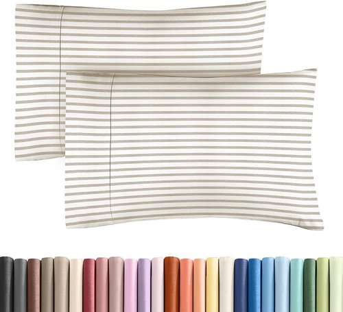 King Standard Pillow Cases - Ultra-Soft Hotel Quality Covers | 2-Piece Set in Beige Stripes - Wrinkle Resistant & Machine Washable