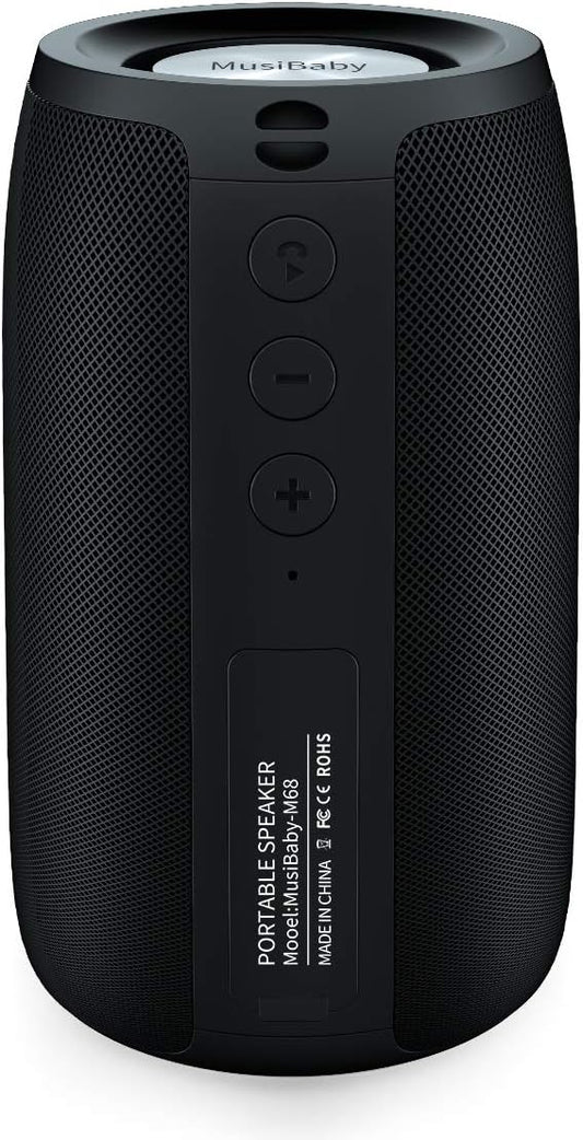 Musibaby M68 Portable Bluetooth Speaker, 12W, IPX5, FM, USB/AUX, Black