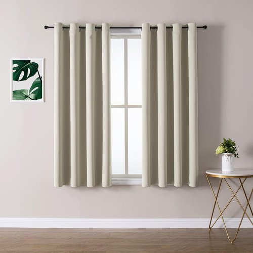 ChrisDowa Grommet Blackout Curtains - Thermal Insulated Room Darkening Panels, Beige, 52W x 45L