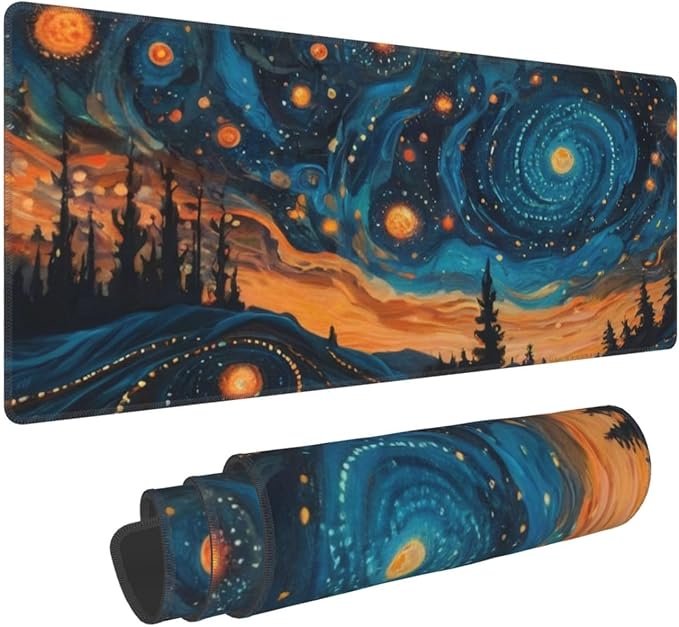 PPZCXWP Gaming Mouse Pad, Large Non-Slip Rubber Base Mousepad, Keyboard Mouse Mat, Desk Pad with Stitched Edges, 31.5x11.8inch, Abstact Sky, PPZCXWP007