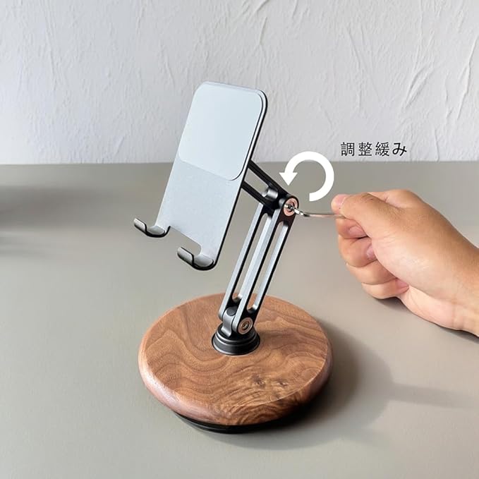 xjwoodsmart iPhone Stand for Desk, Phone Stand Adjustable Foldable, Cell Phone Holder 360 ° Rotation, Compatible with iPhone 17 16 15 14 13 12 Pro Xs Xs Samsung Galaxy Tablets All Phones, Walnut Wood
