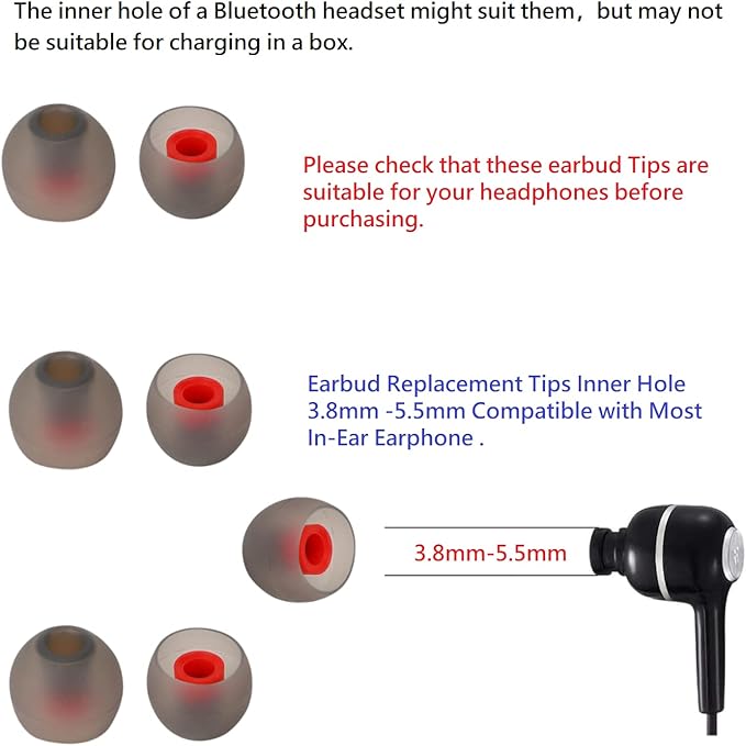 CYADCI 36 Pieces Medium Earbud Tips Soft and Comfortable Ear Bud Replacement Pieces Silicone Fit Most in-Ear Headphones，Inner Hole 3.8mm -5.5mm，Medium Black and Red Earbud Replacement Tips