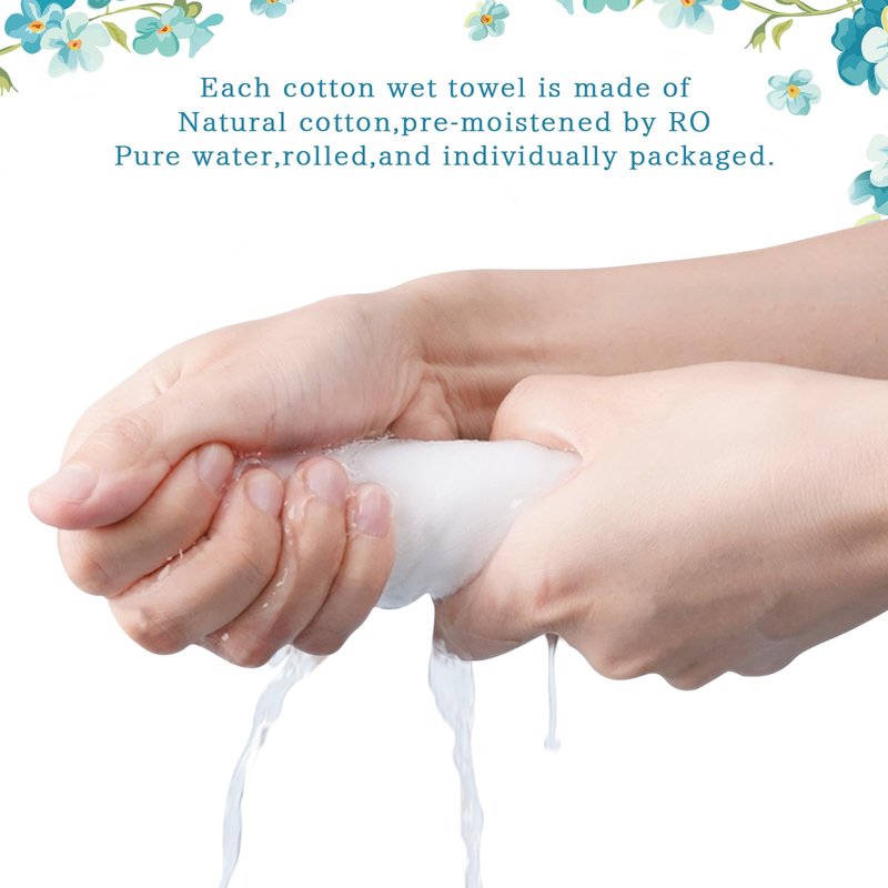 50 Pcs Moist Towel Bulk Moist Towelettes Individually Wrapped,White Towel Services 8.5''x 8.5'' Unscented Wet Hand Towels,Disposable Refreshment Pre Moistened Towels for Travel Camping Sport Spa Party