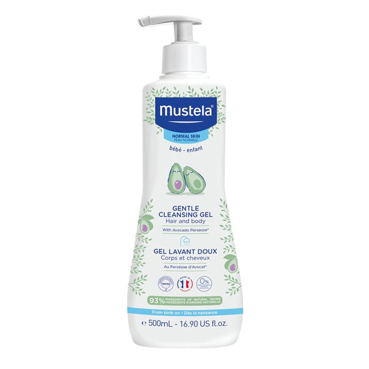 Mustela Gentle Cleansing Gel - Baby Wash for Delicate Skin and Hair - Newborn-Safe Cleanser - Crafted with Natural Avocado Perseose - Various Sizes - 16.90 fl. oz.
