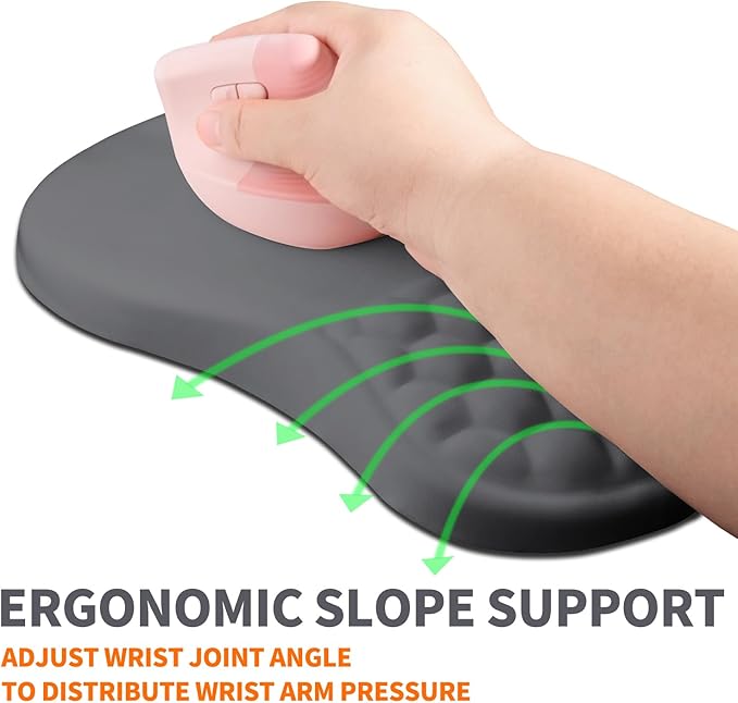 Armanza Ergonomic Joint Wrist Support Mouse Pad with Memory Foam Cushion Massage Bump, Carpal Tunnel Pain Relief Mousepad Slope Design for Wrist Rest, 11.8x7.9 in, DimGray