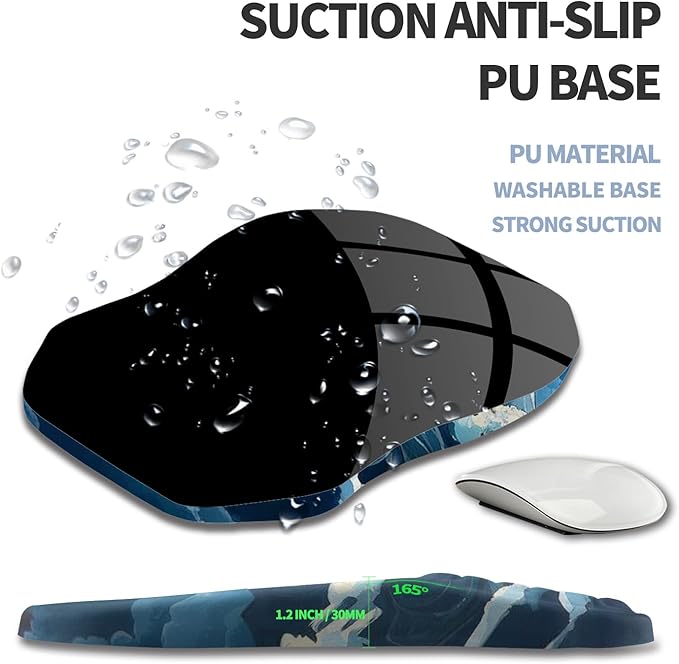 Gleamtide Ergonomic Raised Mouse Pad Wrist Support with Bilateral Slope Memory Foam Mousepad for Wrist Rest and Carpal Tunnel Pain Relief 11.8x7.9〃Indigo Fury Wave