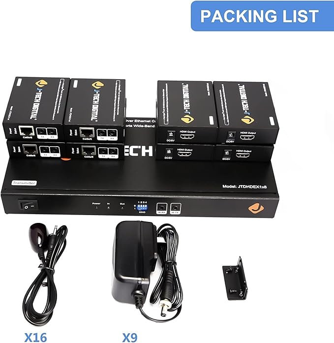 J-Tech Digital 1x8 HDMI Extender Splitter/HDMI Amplifier/ProAV Premium Quality Over Cat5e/Cat6 Cable up to 164 feet