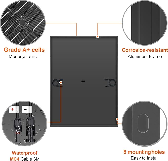 DOKIO 400W Monocrystalline Solar Panel with 31V Voltage, Designed for Charging 12/24V Devices - 3 m Cable, Ideal for Yard/Garden, Shed/Patio/Greenhouse Power, Off-Grid Battery Charging