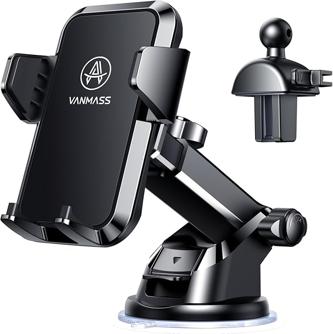 VANMASS Phone Holders for Your Car Ultimate Phone Mount Military-Grade Windshield Dashboard Vent【Newest Best Strongest】 Cell Phone Car Mount for iPhone 17 Pro Max 16 15 Samsung Android, Clear Black