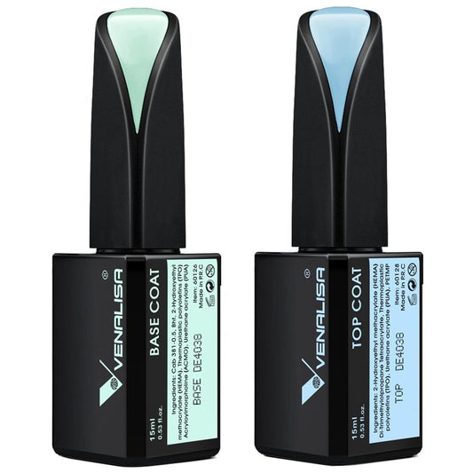 VENALISA Gel Nail Polish Set - 15ml Base & Top Coat, No Wipe, High Gloss Finish | Long-Lasting Tempered Polish Kit