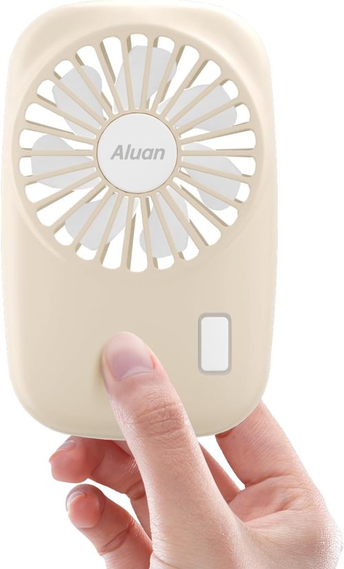 Aluan Handheld Mini Fan - Powerful Portable USB Rechargeable Eyelash Fan for Home & Travel - Beige