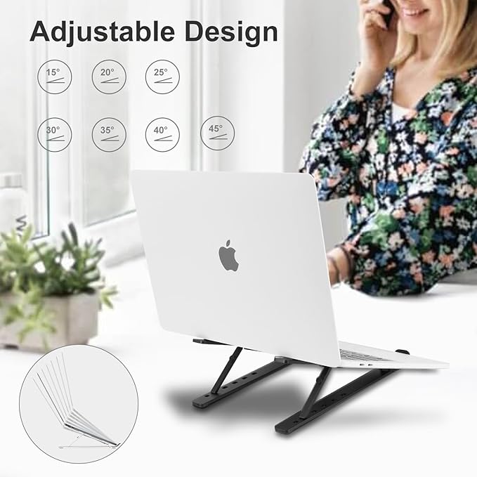 weourwe Ergonomic and Foldable Laptop Stand for Desk, Adjustable Riser, Fits All Laptops and Notebooks up to 17,Ultra-Thin,Ventilated Cooling,ABS+Silicone,Black.