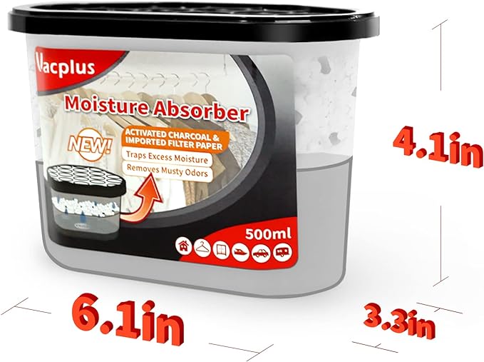 Vacplus Moisture Absorbers 6 Pack, Portable Humidity Absorber Boxes for Your Bathroom, Closet & Car, Dehumidifier with Activated Charcoal, 10.5 Oz