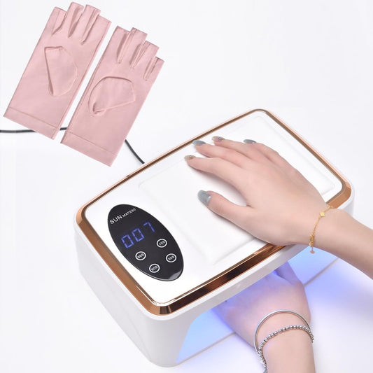 KADS 380W UV LED Nail Lamp with Built-in Hand Cushion & Free Pink Gloves – Professional Gel Nail Dryer for Fast Curing, Salon-Quality Manicure & Pedicure at Home