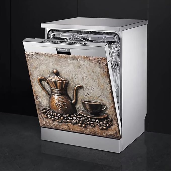 Retro Coffee Magnetic Dishwasher Cover for Kitchen Decorative, Coffee Lover Dishwasher Refrigerator Magnets Decor, Dish Washer Magnet Covers for The Front 23" x 26"