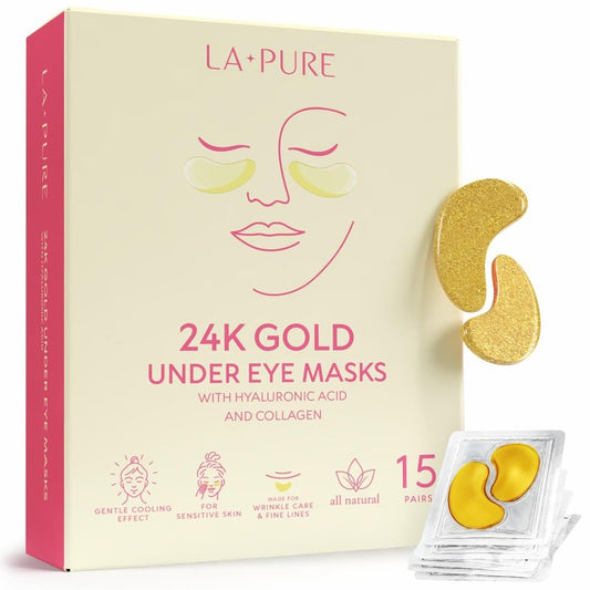 LA PURE Collagen Boosting Eye Mask Patches Under Eye Patches for Puffy Eyes Hyaluronic Acid Dark Circles Bags Lines Anti Wrinkles Anti Aging Hydrating Moisturizing Brightening Eye Gels 15ct