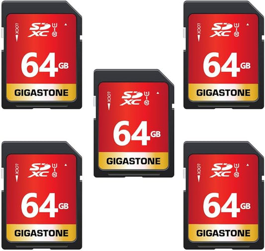 GIGASTONE 64GB SD Card 5-Pack UHS-I U1 Class 10 SDXC Memory Card High Speed Full HD Video Olympus Digital Camera, with 5 Mini Cases