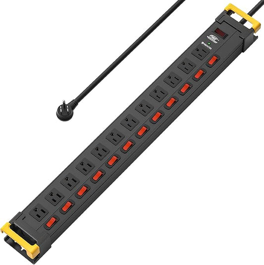 CRST 12-Outlet Metal Power Strip with Individual Switches, Wide Spacing for Bulky Plugs, 1020J Surge Protector, 9FT Cord with Cable Management for Home School Office Garage & Workbench (15A/1875W)