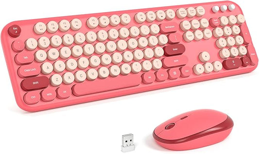 KNOWSQT Wireless Keyboard and Mouse Combo - Lovely Red 2.4G Full-Sized Colorful Keyboards, Round Keycap USB Dongle Plug Play Cute Keyboards for Windows, Laptop, PC, Desktop, Mac