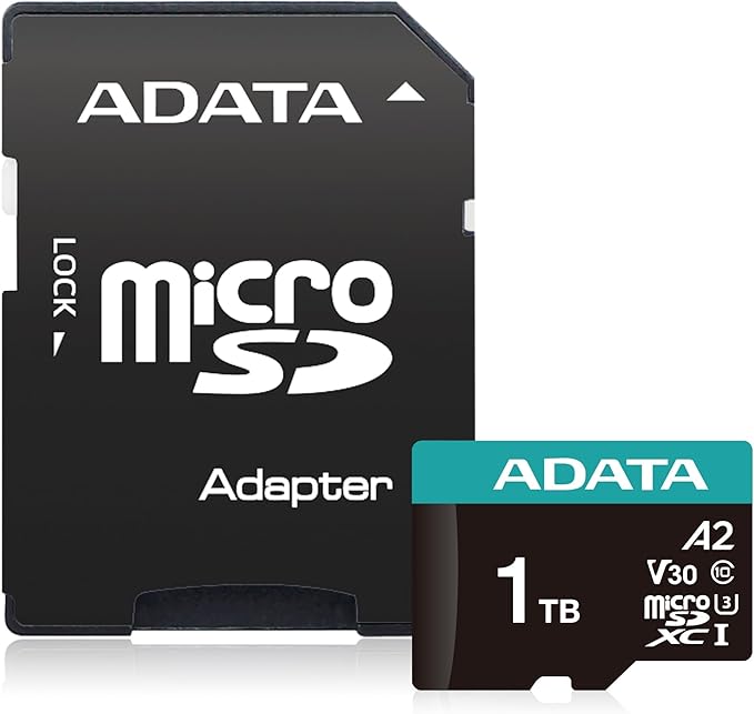 ADATA Premier microSDXC/SDHC UHS-I Class 10 Memory Card - 1TB - High-Speed, Reliable Storage - Smartphones, Tablets & Cameras - Includes SD Adapter - 1 Pack - AUSDX1TUI3V30SA2-RA1