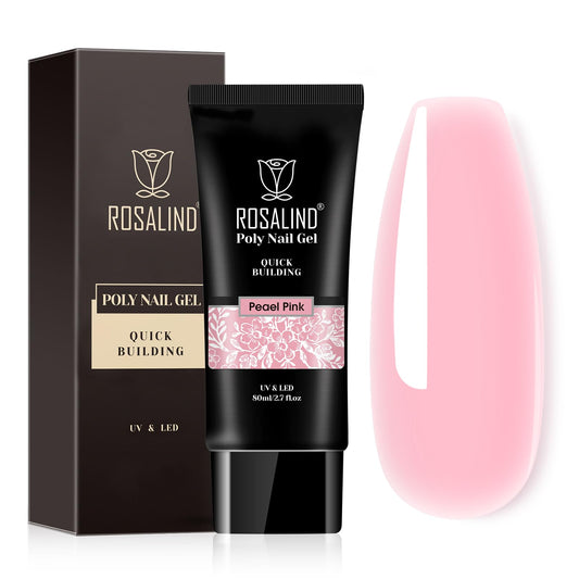 ROSALIND Pearl Pink Poly Extension Gel, 2.7 oz Pink Poly Nail Gel for Nail Art Decoration, builder Pinks Gel Nail Thickening Extension Easy to DIY Use at Home Need UV Lamp