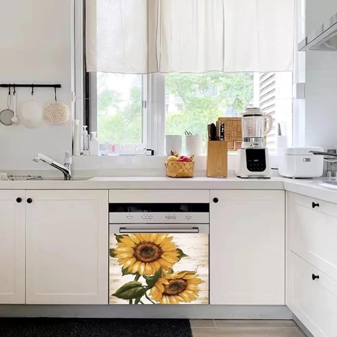 Retro Sunflower Kitchen Sticker Decor Dishwasher Cover Magnet, You are My Sunshine Dish Washer Door Panel Decal Magnetic, Refrigerator Magnet Decal Decor, Magnetic 23"x17"INCH
