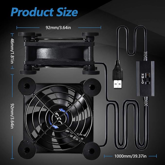 SCCCF Dual 80mm USB Speed Control Fan, 5V Portable Cooling Fan for Flat-Screen TV Receiver Router DVR PlayStation Xbox Computer Cabinet Cooler