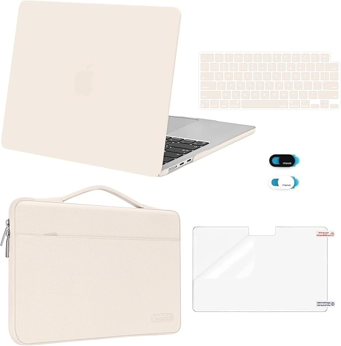 MOSISO Compatible with MacBook Air 13 inch Case M5 2026 M4 2025 M3 M2 2024-2022 A3449 A3240 A3113 A2681,Hard Shell&Sleeve Bag&Keyboard Skin&Webcam Cover&ScreenFilm for MacBook Air 13.6, Beige